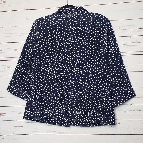 Multiples Blue and White Polka Dot Button Down Jacket - Picture 2 of 8